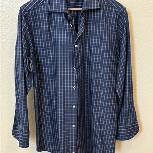 Canali Navy and White Checkered Casual Shirt